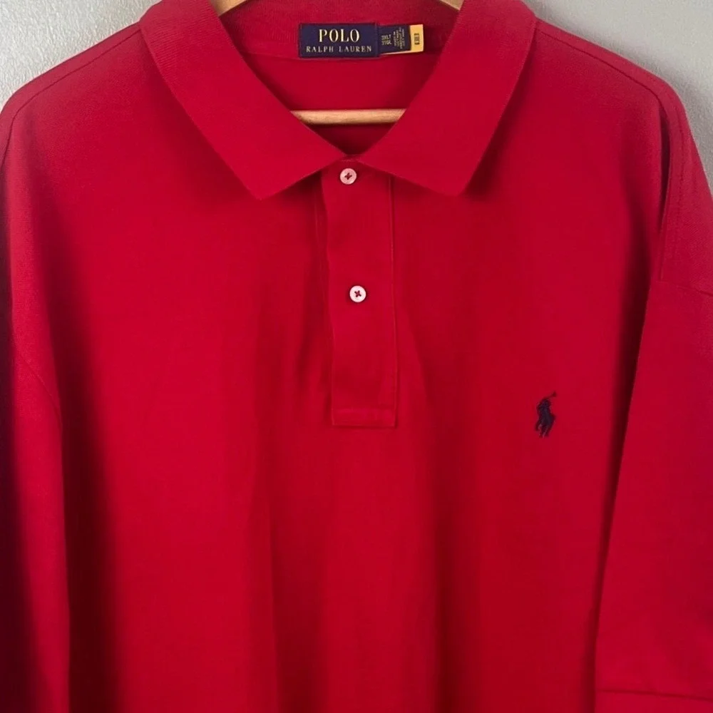 Polo Ralph Lauren Red Short Sleeve Polo Shirt Black Pony Size 3XL Tall Preppy